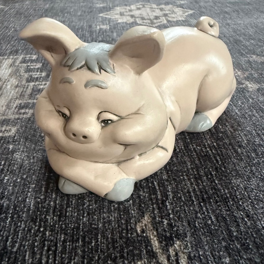 Vintage Ceramic Pig Figurine Hand Painted Collectible Farm Animal Smiling Piggy